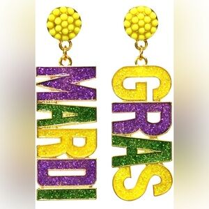 Mardi Gras Earrings Glitter Letter Dangle Earrings; Carnival Statement Earrings